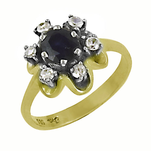 Sapphire & diamond floral ring for women | gold plating ring