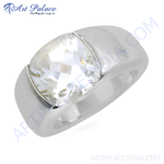 Load image into Gallery viewer, Silver statement ring with a large, clear cubic zirconia gemstone, perfect for women