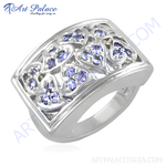 Load image into Gallery viewer, Sterling silver ring with heart-shaped tanzanite gemstones in a silver band. Beautiful gemstone jewelry.