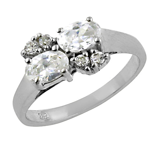 Silver oval & round diamond ring for women | engagement jewelry
