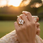 Load image into Gallery viewer, gold plating Ring with White Gemstones | Women's Floral Ring
