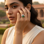 Load image into Gallery viewer, Anillo de plata con esmeralda para mujer | Anillo con piedra preciosa talla pera