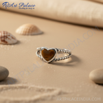 Load image into Gallery viewer, Anillo de corazón de ojo de tigre en plata de ley 925 para mujer