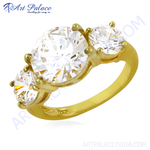 Load image into Gallery viewer, gold plating ring with three sparkling cubic zirconia stones.