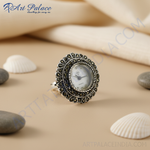 Load image into Gallery viewer, Silver Marcasite Quartz Watch Ring for Women | Gift