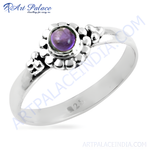 Load image into Gallery viewer, 925 sterling silver amethyst ring with purple gemstone center, a floral design.