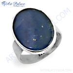 Load image into Gallery viewer, 925 sterling silver ring with a large blue opal gemstone for women