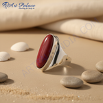 Load image into Gallery viewer, Silver Ring with Red Gemstone | Oval Ring for Women