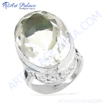 Load image into Gallery viewer, 925 sterling silver statement ring with a large white quartz gemstone, ideal for women.