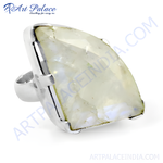Load image into Gallery viewer, Sterling silver moonstone ring with a large, translucent gemstone in a unique setting.
