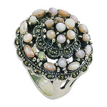 Load image into Gallery viewer, Silver Cocktail Ring with Mother of Pearl & Marcasite | Women's Ring