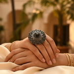 Load image into Gallery viewer, Silver Black Gemstone Cocktail Ring | Adjustable Statement Jewelry