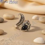 Load image into Gallery viewer, Silver Snake Ring with Black Stones for Women | Statement Jewelry