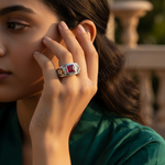 Load image into Gallery viewer, Silver Ruby Ring for Men | Square Stone Ring | Gift