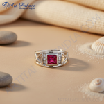 Load image into Gallery viewer, Silver Ruby Ring for Men | Square Stone Ring | Gift