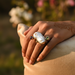Load image into Gallery viewer, Silver Pearl Garnet Peridot Ring for Women | Statement Jewelry