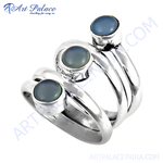 Load image into Gallery viewer, 925 sterling silver statement ring featuring three blue chalcedony gemstones