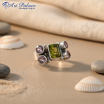 Load image into Gallery viewer, 925 Silver Peridot & Amethyst Ring for Women | Statement Ring