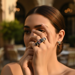 Load image into Gallery viewer, Anillo de cuarzo ahumado en plata 925 | Joyería geométrica para mujer