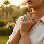 Load image into Gallery viewer, Silver Ring with Green Gemstone | Rectangular Design for Women