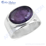 将图像加载到图库查看器中, Sterling silver signet ring with a large oval-shaped purple gemstone set in a polished silver band.