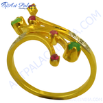 Load image into Gallery viewer, gold plating ring featuring emerald and ruby gemstones, a stylish ring for women.