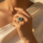 将图像加载到图库查看器中, Silver Emerald Ring for Women | Floral Design | Gift