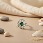 将图像加载到图库查看器中, Silver Emerald Ring for Women | Floral Design | Gift