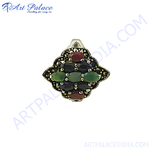 Load image into Gallery viewer, Sterling silver cocktail ring with various colored gemstones. Featuring red, green and blue stones.