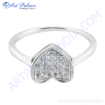 Load image into Gallery viewer, Sterling silver heart ring with sparkling cubic zirconia stones, perfect for women's fashion jewelry.