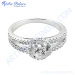 Load image into Gallery viewer, Elegant silver ring with a sparkling diamond center stone for women. Ideal engagement ring or gift.