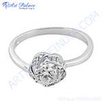 Load image into Gallery viewer, Elegant silver engagement ring with a large diamond center stone, perfect for gifting