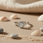 将图像加载到图库查看器中, Silver Halo Engagement Ring | Diamond Look | Women's Ring