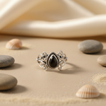 将图像加载到图库查看器中, 925 Silver Black Onyx Teardrop Ring for Women | Gift Jewelry