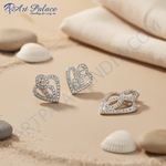 将图像加载到图库查看器中, 女士银色心形耳钉 | 水晶镶嵌礼物