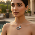 Load image into Gallery viewer, Conjunto de pendientes y colgante de corazón con piedras preciosas negras en plata 925 para mujer