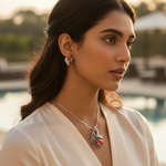 Load image into Gallery viewer, Silver Coral & Gemstone Earrings Set for Women | Luxury Jewelry