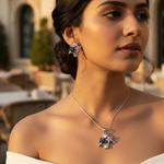 Load image into Gallery viewer, Pendientes y colgante de cesta de flores de plata | Joyería con piedras preciosas