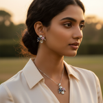 将图像加载到图库查看器中, Silver Flower Basket Earrings, Pendant Set | Gemstone Jewelry