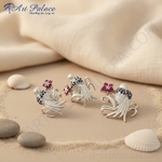 Load image into Gallery viewer, Silver Flower Earrings with Ruby & Sapphire | Women's Jewelry