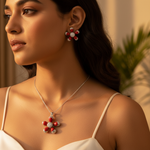 Load image into Gallery viewer, Silver Coral Flower Jewelry Set | Earrings & Pendant | Gift