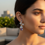 将图像加载到图库查看器中, 女士银色紫水晶水滴耳环 | 花卉设计