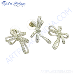 将图像加载到图库查看器中, Silver bow stud earrings with sparkling cubic zirconia stones, perfect for women.