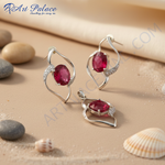 Load image into Gallery viewer, Ruby Jewelry Set: Silver Pendant & Earrings | Women's Gift