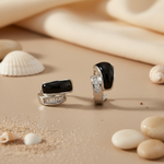 Load image into Gallery viewer, Silver Onyx & Baguette Diamond Earrings for Women