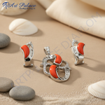 Load image into Gallery viewer, Juego de aretes colgantes de coral plateado | Regalo de joyería para mujer
