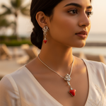 将图像加载到图库查看器中, 女士银色珊瑚耳环套装 | 垂坠耳环 | 礼品