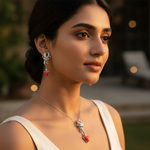 将图像加载到图库查看器中, Silver Coral Earring Set for Women | Dangle Earrings | Gift