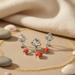 将图像加载到图库查看器中, Silver Coral Earring Set for Women | Dangle Earrings | Gift