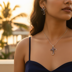 Load image into Gallery viewer, 925 Silver Blue Sapphire Cross Pendant Set for Women